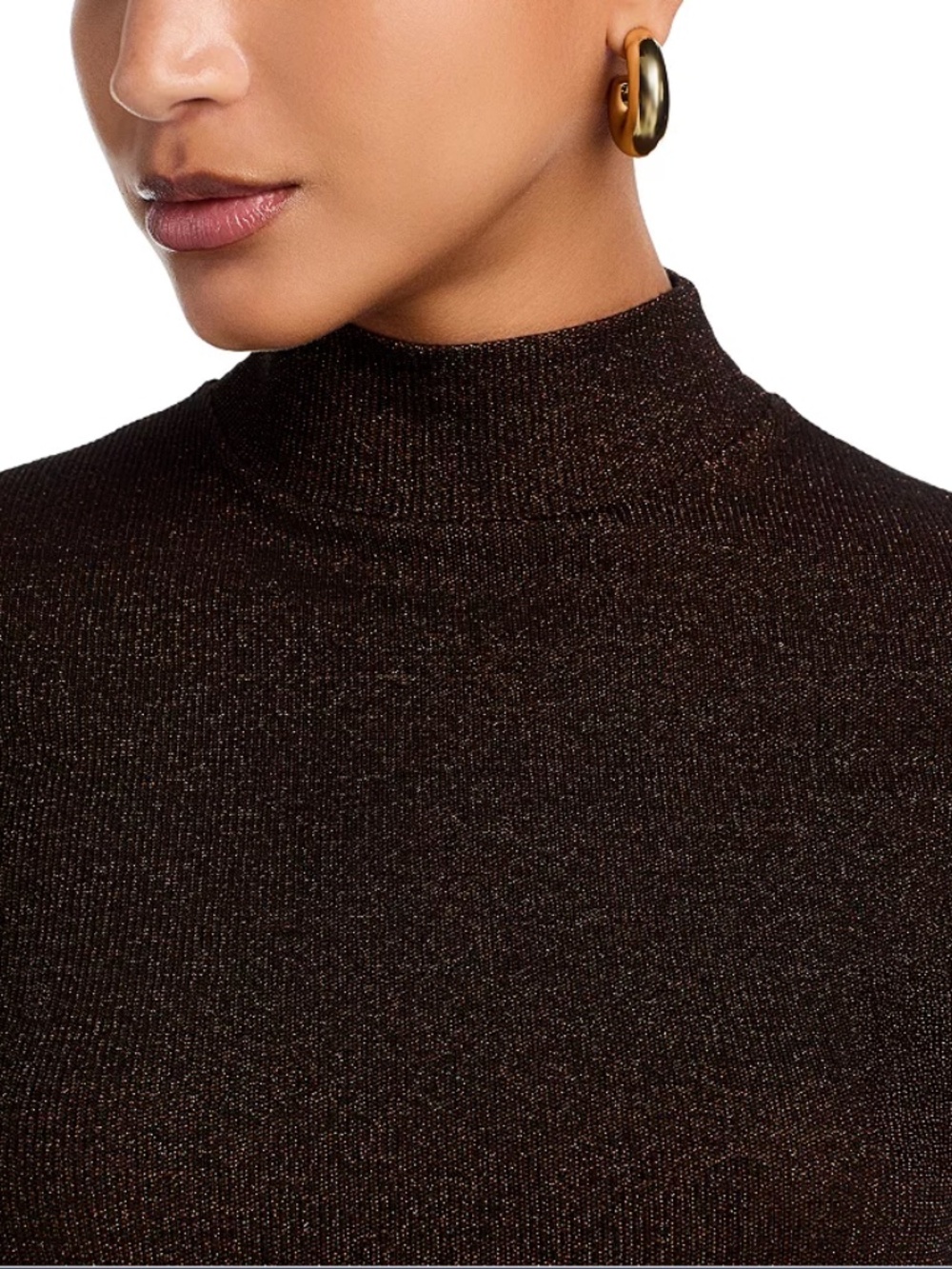 NWT FRAME Lurex Turtle/mockneck Tee Americano Brown Metallic Knit Top Size M - Picture 8 of 14